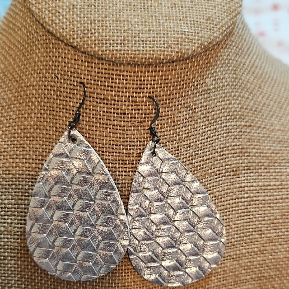 Silver Textured Teardrop Earrings